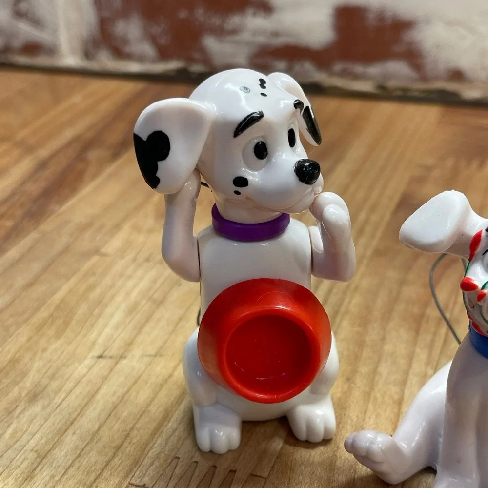 VTG Disney 101‎ Dalmatians Puppy Figures Set of 3 Ornaments Food Bowl PVC
